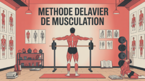 Illustration methode de musculation delavier, silhouette et halteres