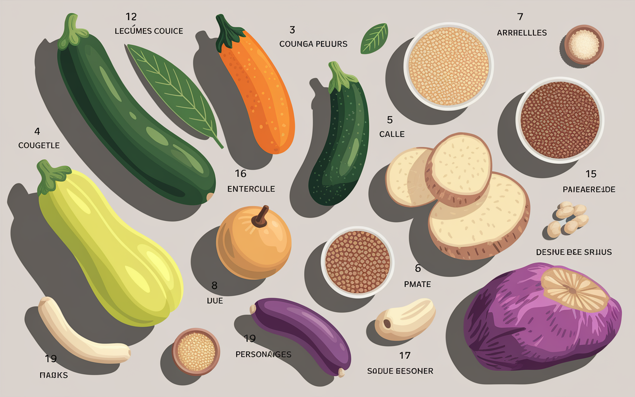 étalage aliments par quoi remplacer les féculents