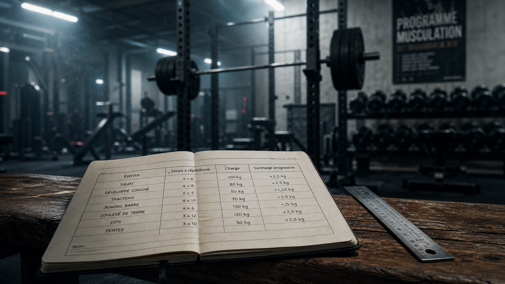 Programme musculation : carnet d’entraînement et exercices en salle
