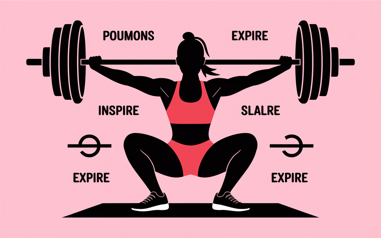 Respiration musculation illustration pompe et squat