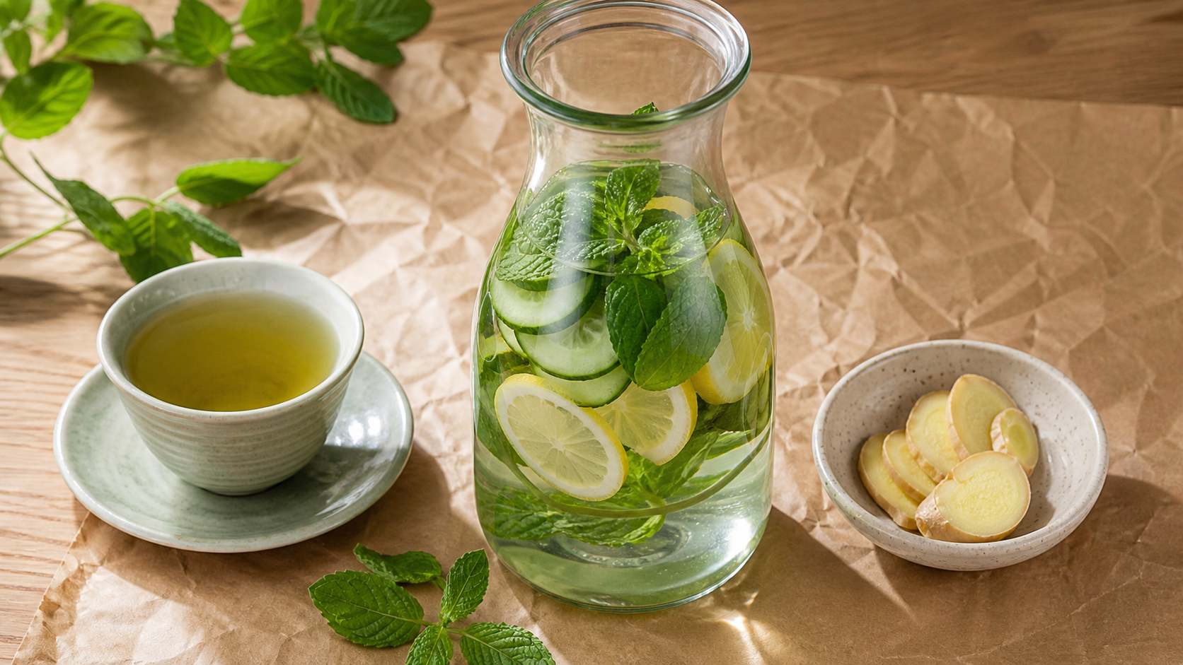 Boisson pour perdre du ventre : eau infusée concombre citron menthe