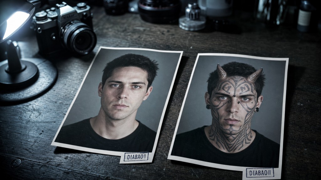 Diabao avant apres : photo avant/après visage tatoué