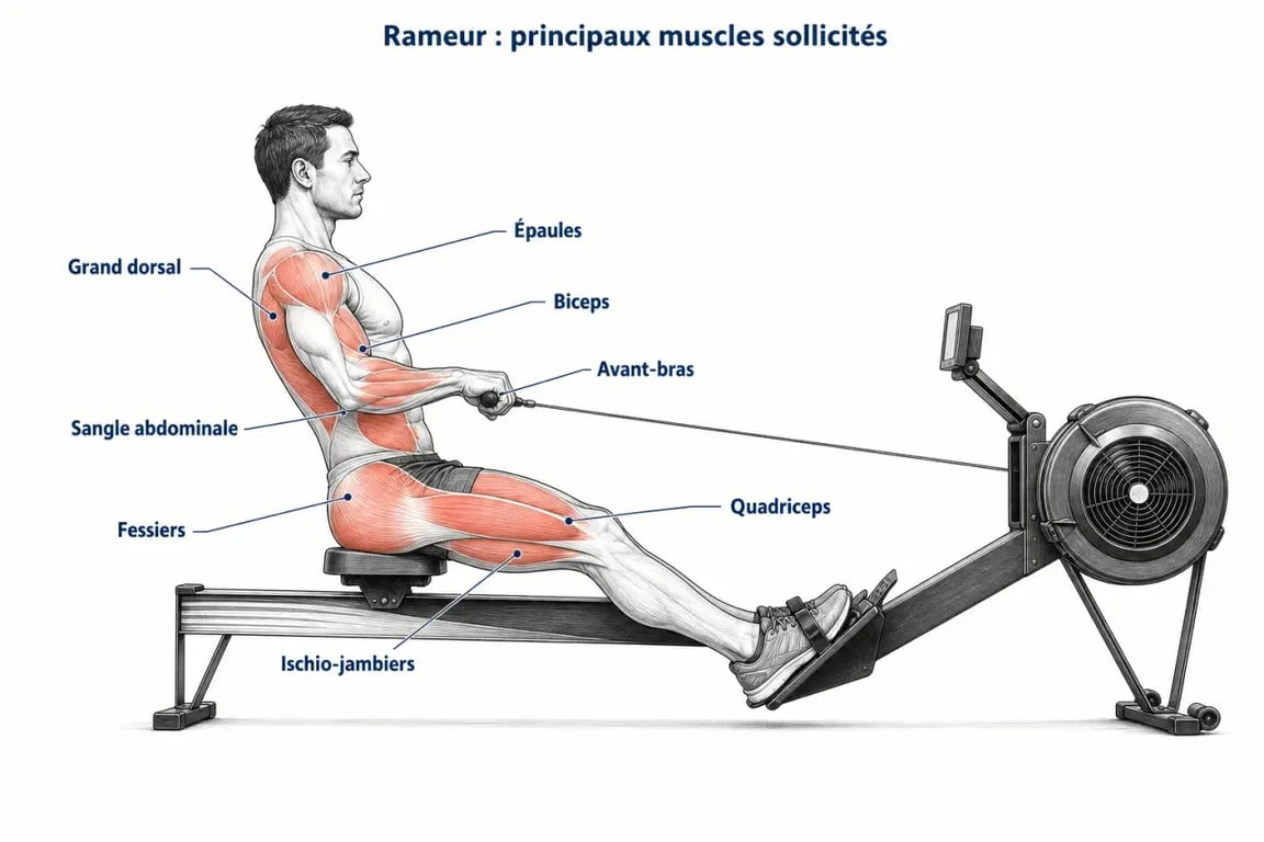 Rameur bienfaits : muscles sollicités et effets sur le corps