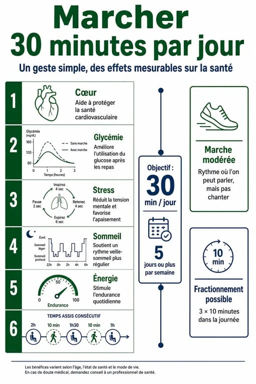 Infographie sur les bienfaits de marcher 30 minutes par jour
