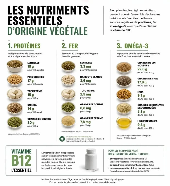Infographie des nutriments essentiels pour le sportif vegan