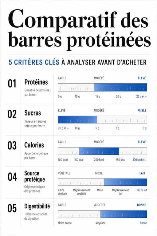 Comparatif des meilleures barres protéinées selon protéines, sucres et digestibilité