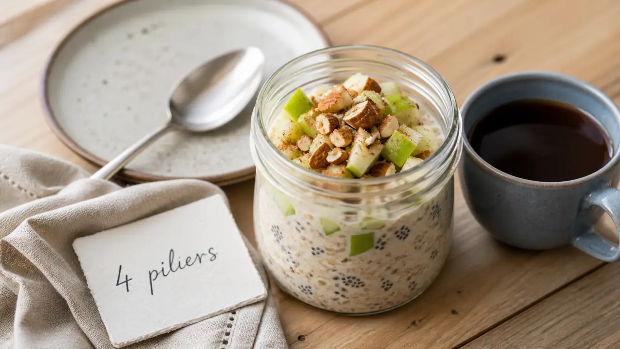 Idées de petit-déjeuner équilibré : 4 piliers anti-fringale, overnight oats pomme-cannelle