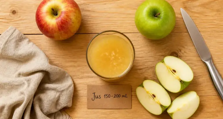 Jus de pommes bienfaits : verre de jus trouble avec pulpe et pommes