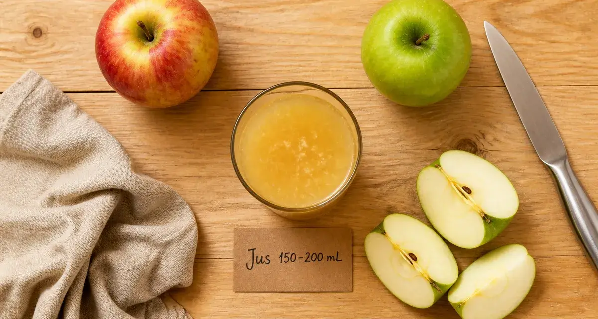 Jus de pommes bienfaits : verre de jus trouble avec pulpe et pommes