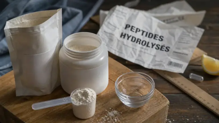 Meilleur collagene marin : peptides hydrolysés, poudre dans un pot et un sachet