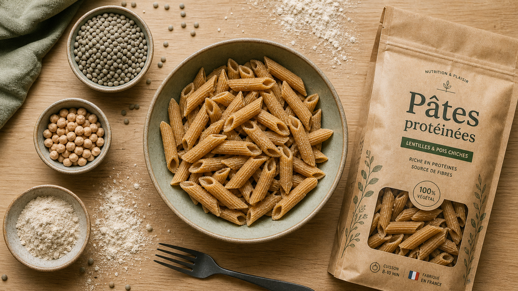 Pates proteine aux lentilles, pois chiches et soja