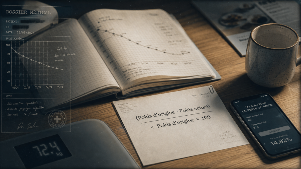 Perte de poids calcul : formule et suivi sur balance et carnet