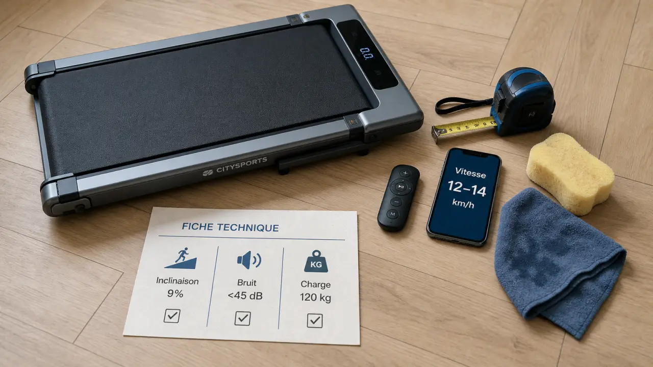 Hometro tapis de course : 9% inclinaison, bruit <45 dB, charge 120 kg