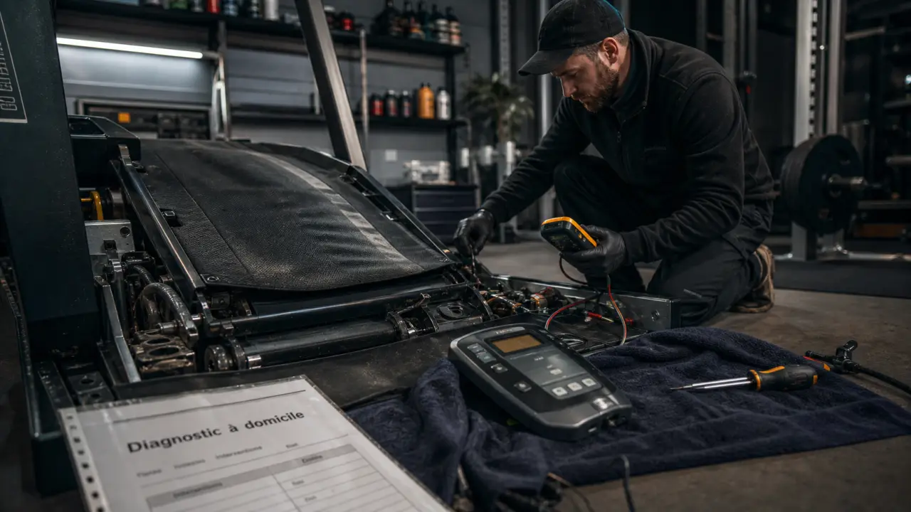Réparation tapis de course à domicile : diagnostic moteur, console et ceinture