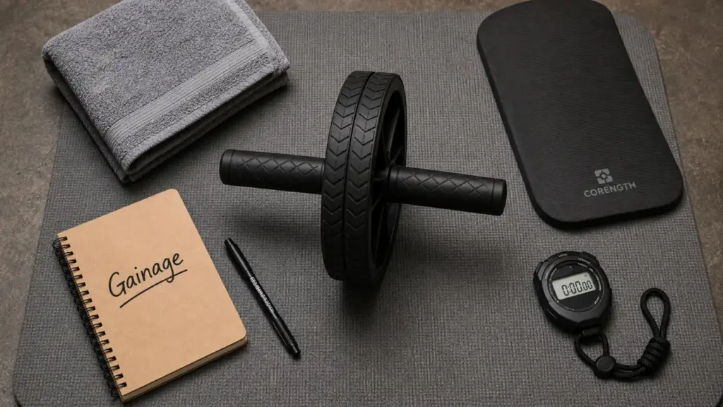 Roue abdominale : combien de série de 5 à 15 répétitions, genoux protégés
