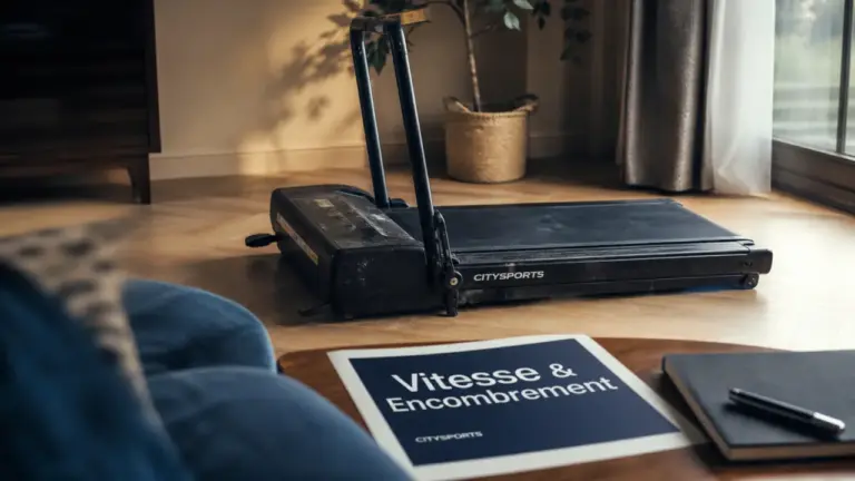 Tapis de course citysports plié, encombrement et vitesse 12 km/h
