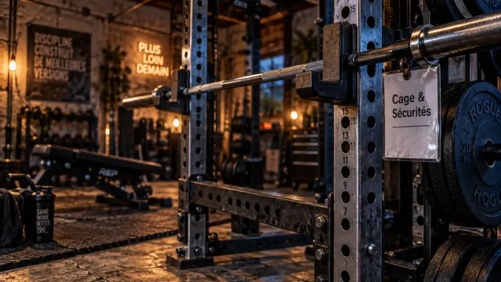 Cage de musculation sécurisant les charges avec power rack