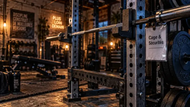 Cage de musculation sécurisant les charges avec power rack