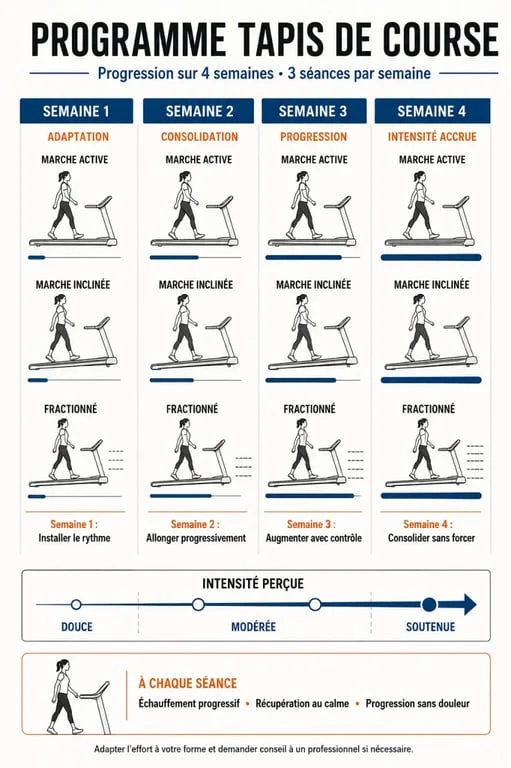 Infographie du programme tapis de course pour perdre du poids sur 4 semaines