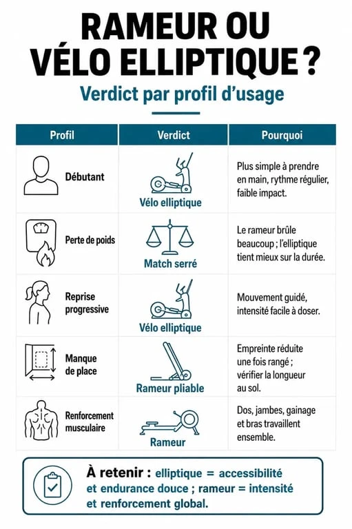 Rameur ou velo elliptique : verdict par profil pour mieux choisir
