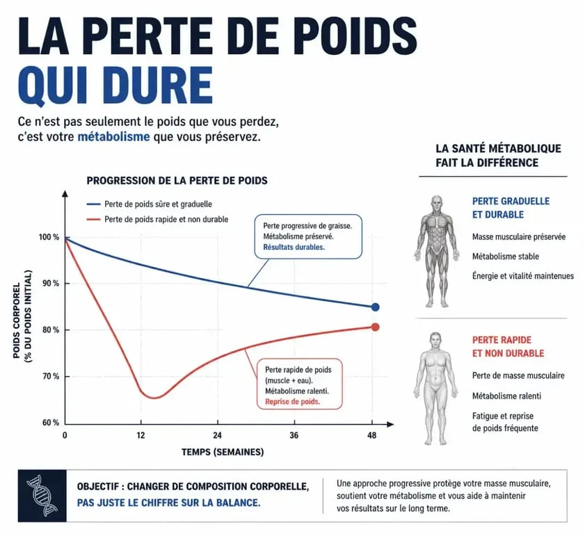 Graphique illustrant la perte de poids durable dans le cadre d'un régime 1200 calories