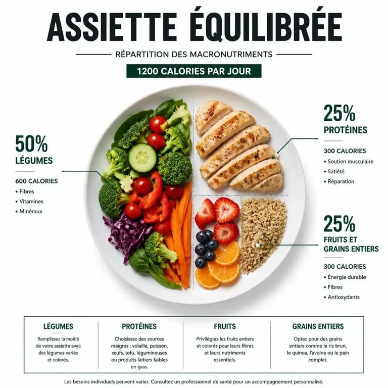 Répartition des macronutriments pour un régime 1200 calories équilibré