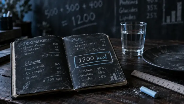 Régimes 1200 calories : tableau calories, craie sur ardoise