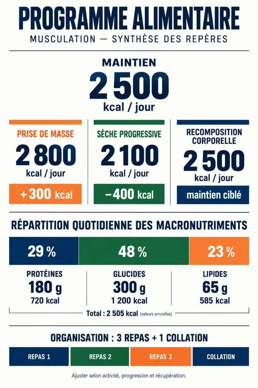 Programme alimentaire musculation : répartition des calories et des macronutriments selon l’objectif