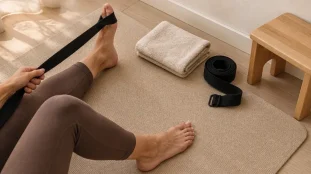 Étirer les jambes : hanches, cuisses et mollets, tapis de yoga