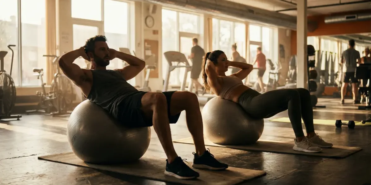 Abdos sur Swiss Ball homme femme équilibre