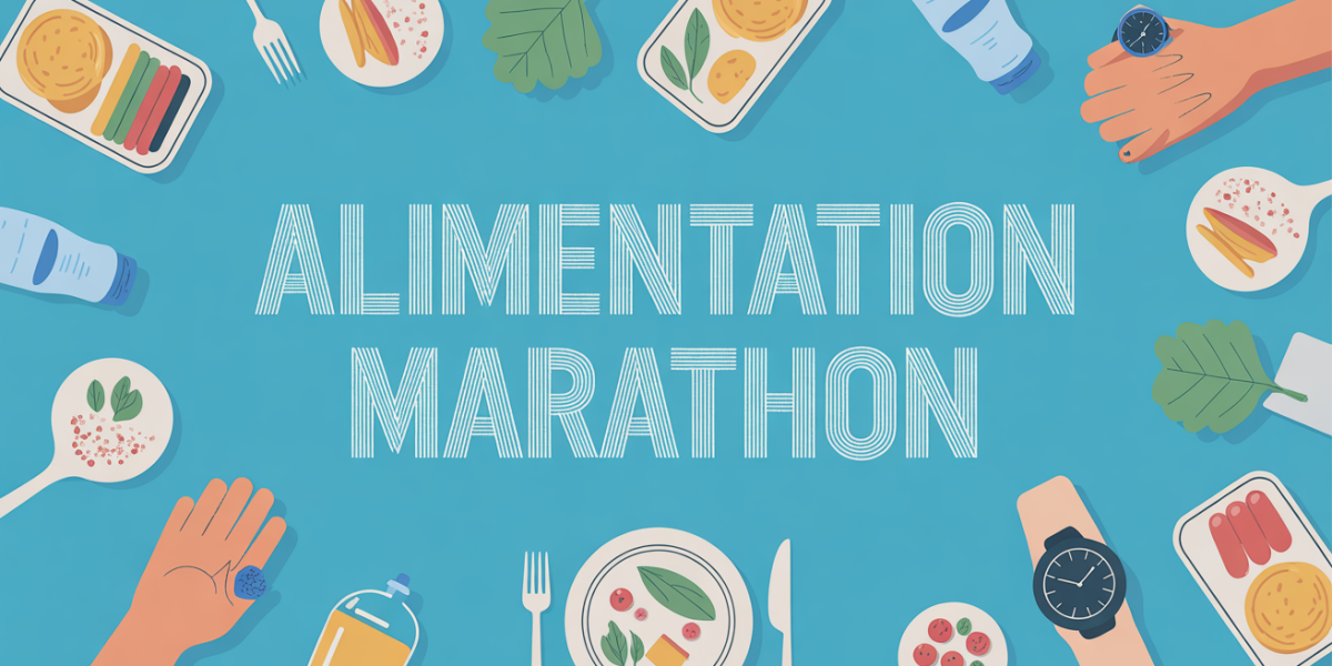 table repas marathon avec assiettes pâtes et accessoires