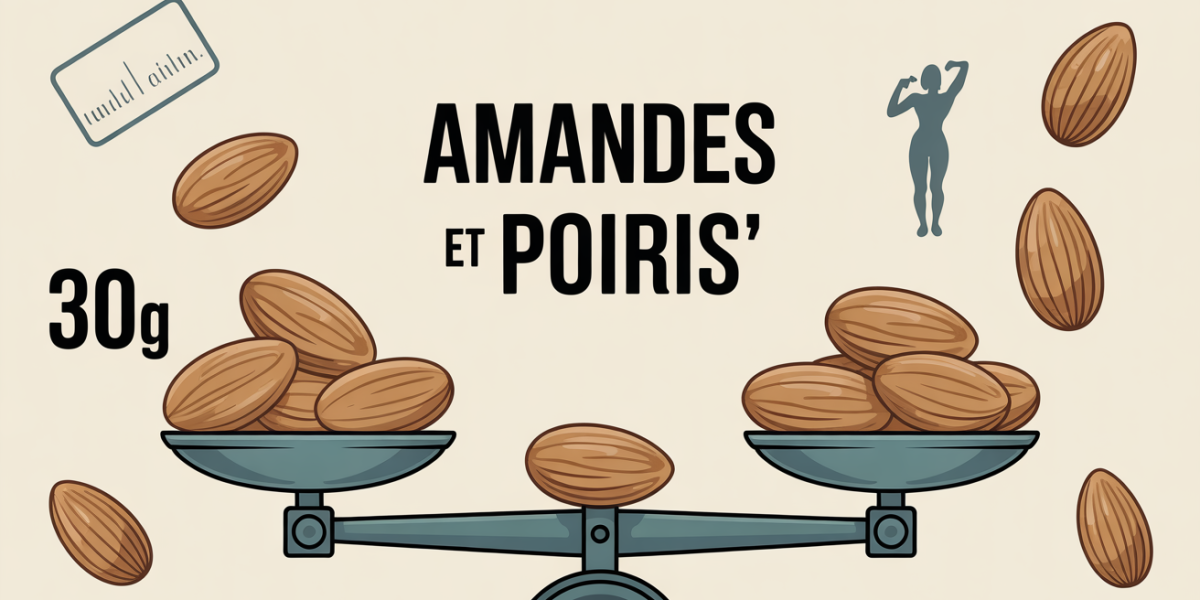 Amandes pesées 30g sur balance, focus lien santé et minceur