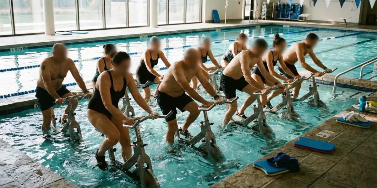 Aquabiking en groupe sur vélos immergés piscine