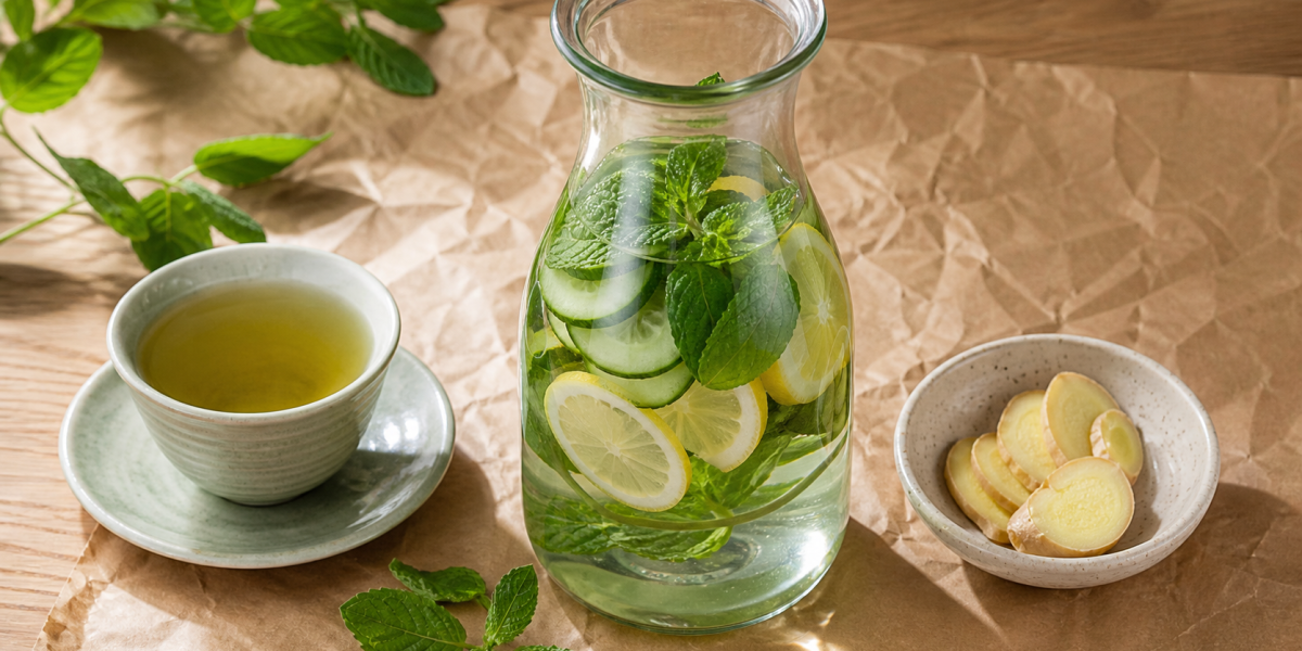 Boisson pour perdre du ventre : eau infusée concombre citron menthe