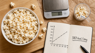 Calories 100g pop corn nature : 30 g de pop-corn mesurés et repères kcal