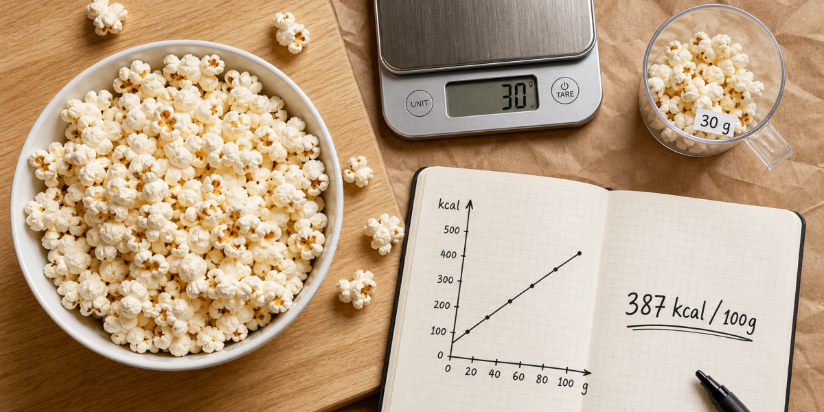 Calories 100g pop corn nature : 30 g de pop-corn mesurés et repères kcal