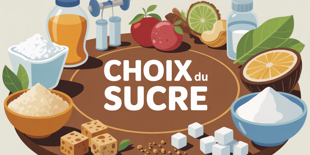 Différents sucres sur table avec instruments sportifs et balance nutritionnelle