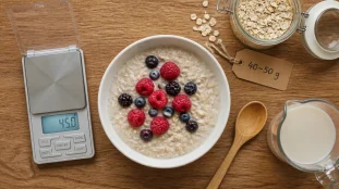Combien de grammes de flocons d’avoine le matin : 40 g ou 60 g ? Porridge à l’avoine.