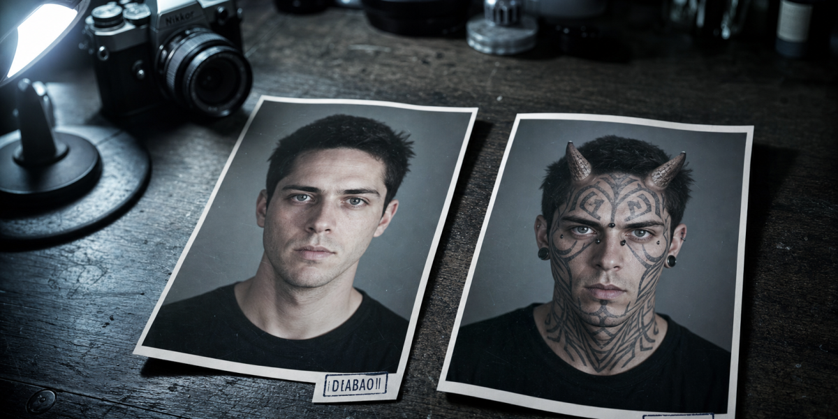 Diabao avant apres : photo avant/après visage tatoué