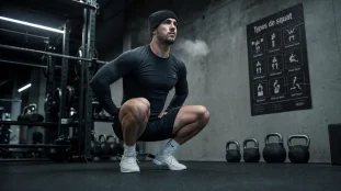Different type de squat : squat traditionnel en salle, vue hanches