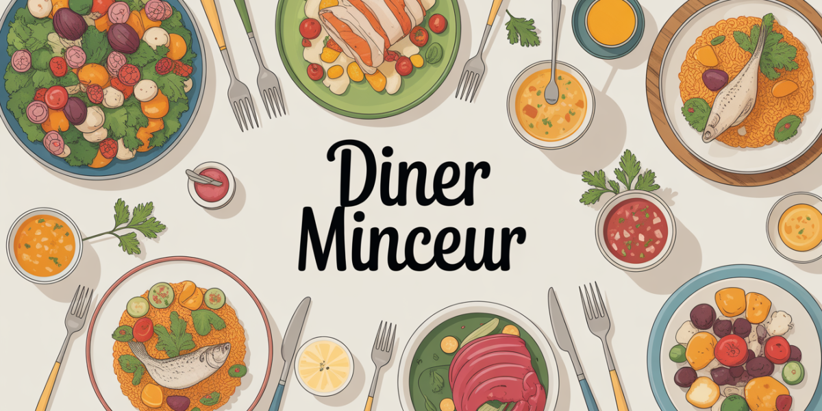 diner minceur table équilibrée salade poisson riz soirée