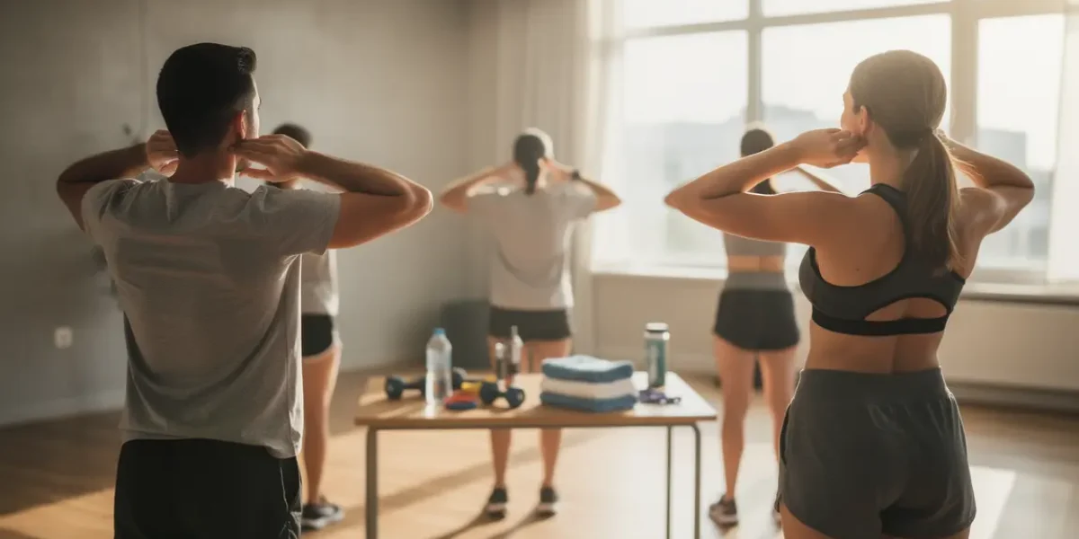 Personnages réalisant exercices mâchoire en salle de sport