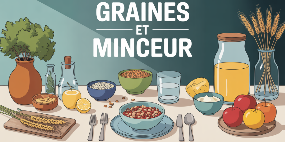 Table saine avec graines, fruits et eau pour la minceur