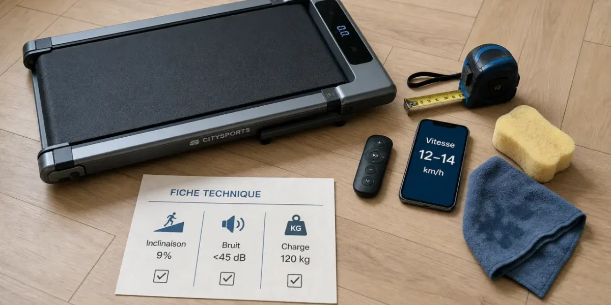 Hometro tapis de course : 9% inclinaison, bruit <45 dB, charge 120 kg