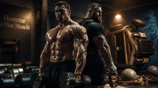 Homme plus muscle du monde : culturiste et strongman en salle