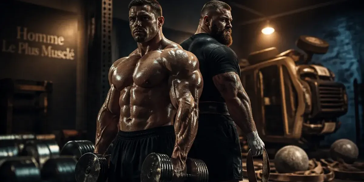 Homme plus muscle du monde : culturiste et strongman en salle
