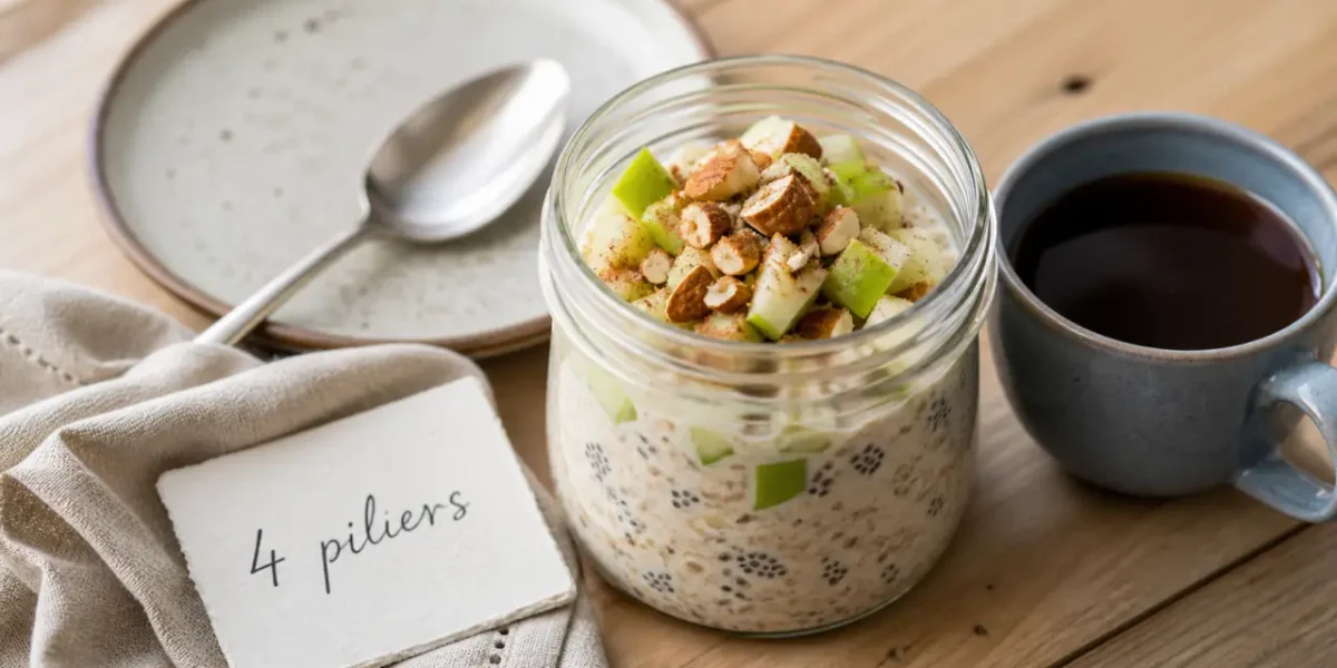 Idées de petit-déjeuner équilibré : 4 piliers anti-fringale, overnight oats pomme-cannelle