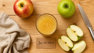 Jus de pommes bienfaits : verre de jus trouble avec pulpe et pommes