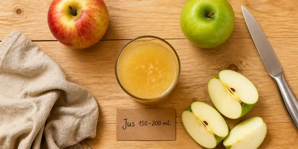 Jus de pommes bienfaits : verre de jus trouble avec pulpe et pommes