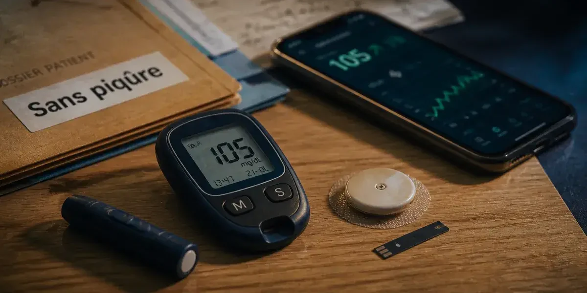 Lecteur de glycémie sans piqure : capteur CGM et téléphone